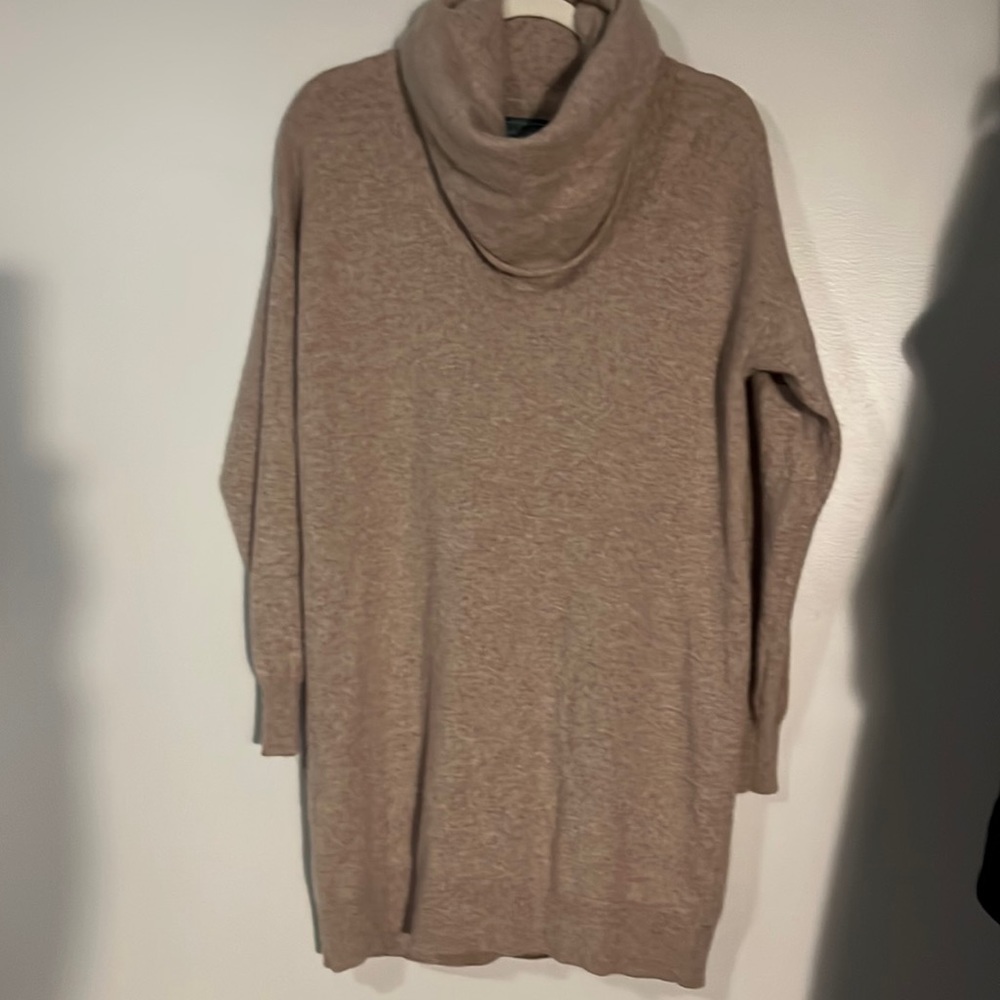 Hammacher Schlemmer Women’s Cowl Neck Tan Sweater Size XL 100% cashmere